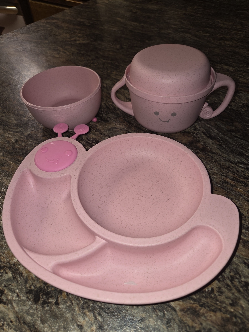 Pink Kids Divided Snack Plate Set with Bowl & Covered Cup